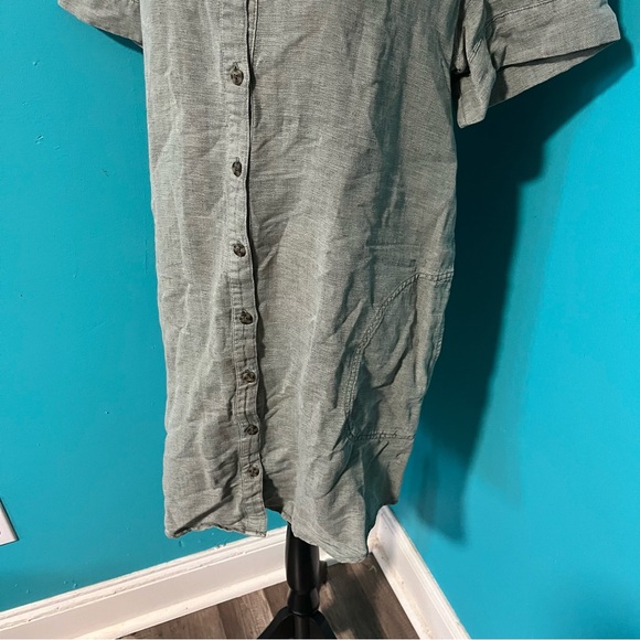 Lucky Brand L Green Linen Short Sleeve Button Front Shirt Dress Boho Coastal - Picture 4 of 6